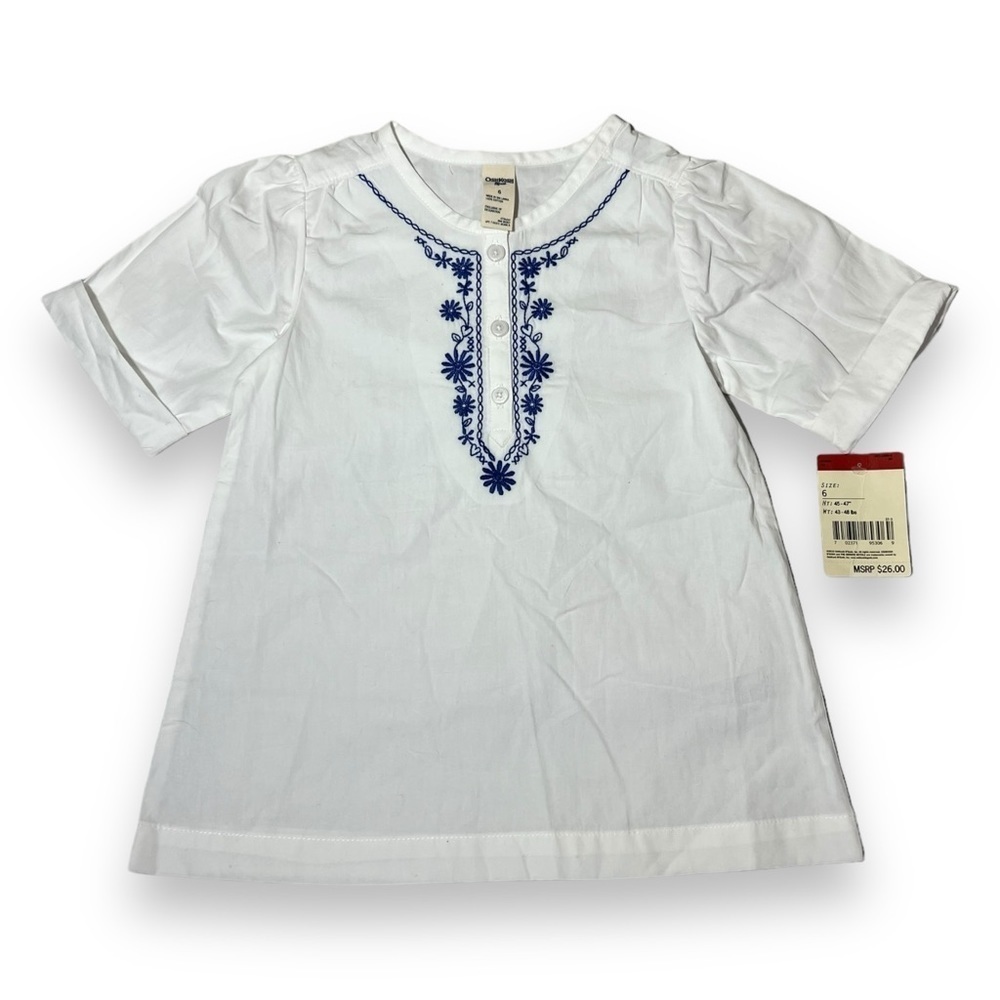 OshKosh Girl’s Embroidered Short Sleeve Blouse White Size 6